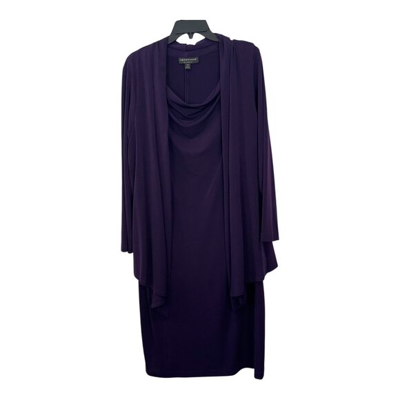 Connected Apparel Women Purple Draped Dress & Cardigan Set Sz 14W Poly- Spandex - Picture 9 of 15